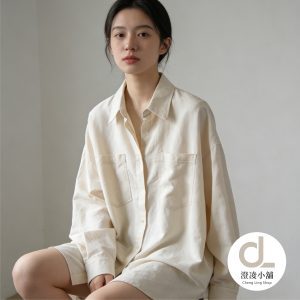 米白雙口袋襯衫