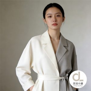 米白 × 霧灰拼色綁帶洋裝