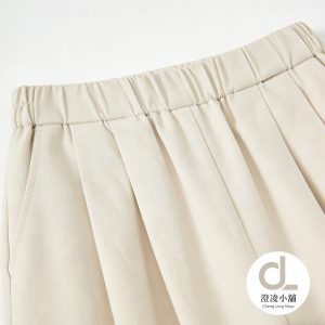 米白鬆緊腰垂墜寬褲