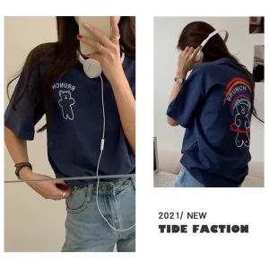 🔥現貨特賣🔥可愛小熊圓領寬鬆短袖T 百搭T恤 寬鬆 短袖 上衣 女裝 打底衫 網紅款 少女早春 閨蜜上衣 百搭清新