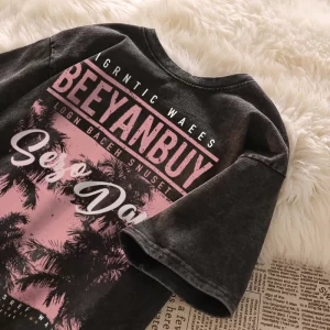 t恤 美式上衣 歐美風上衣 美式復古 oversize t恤 美式復古上衣 水洗上衣 女生衣服 情侶裝